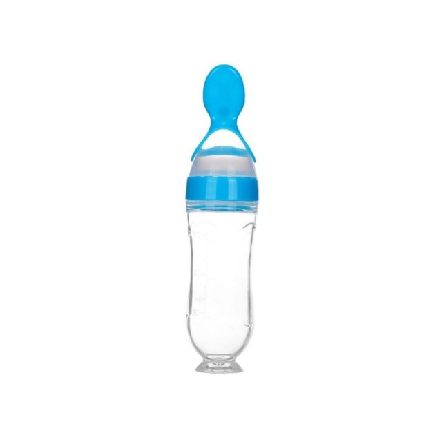 Baby Spoon Bottle Feeder - blue with suction