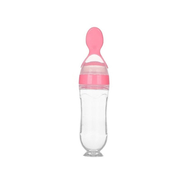 Baby Spoon Bottle Feeder - pink with suction