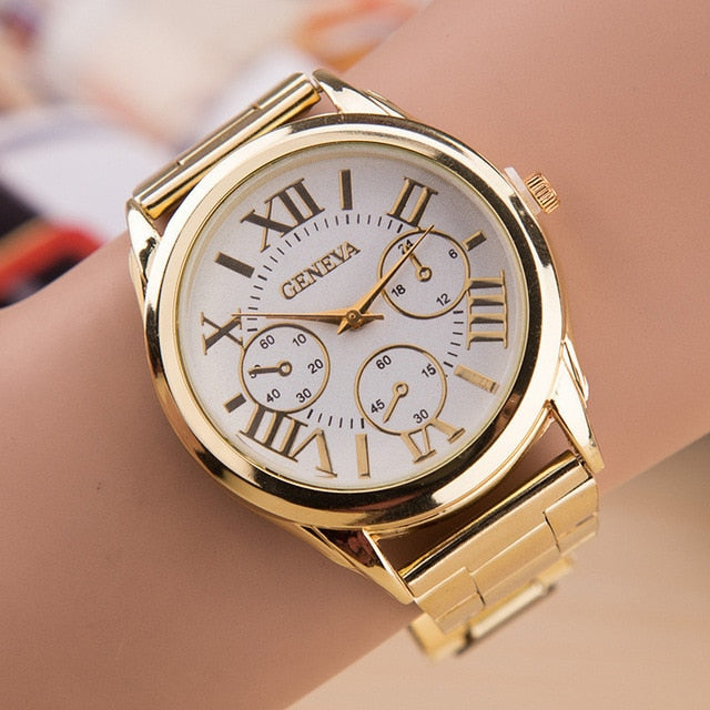 2021 New Gold Geneva Casual Quartz Watch - gold white