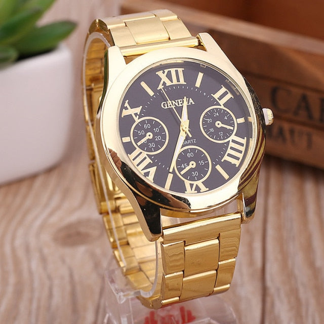 2021 New Gold Geneva Casual Quartz Watch - gold black