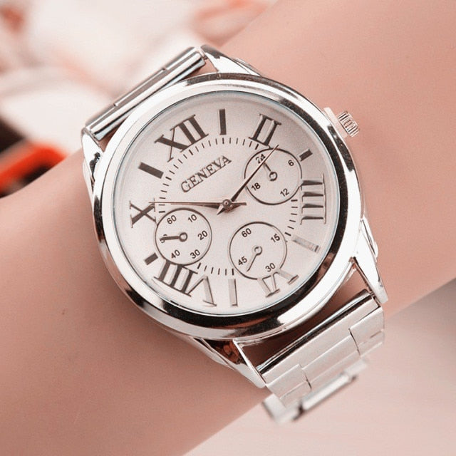 2021 New Gold Geneva Casual Quartz Watch - silver white