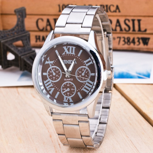 2021 New Gold Geneva Casual Quartz Watch - silver brown