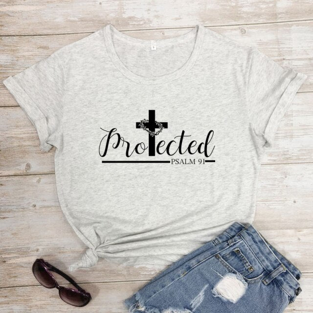 Protected Psalm 91 Women’s T-Shirt - marble-black text / S - marble-black text / M - marble-black text / L - marble-black text / XL - marble-black text / XXL - marble-black text / XXXL