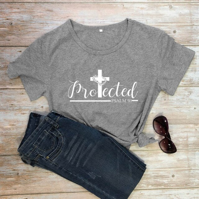 Protected Psalm 91 Women’s T-Shirt - dark gray-white text / L - dark gray-white text / XL - dark gray-white text / XXL - dark gray-white text / XXXL - dark gray-white text / S - dark gray-white text / M