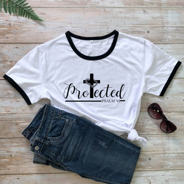 Protected Psalm 91 Women’s T-Shirt - black edge-black txt / S - black edge-black txt / M - black edge-black txt / L - black edge-black txt / XL - black edge-black txt / XXL - black edge-black txt / XXXL