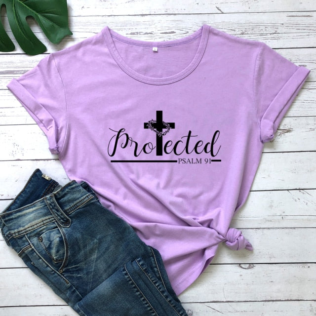 Protected Psalm 91 Women’s T-Shirt - purple-black text / XXL - purple-black text / XXXL - purple-black text / S - purple-black text / M - purple-black text / L - purple-black text / XL