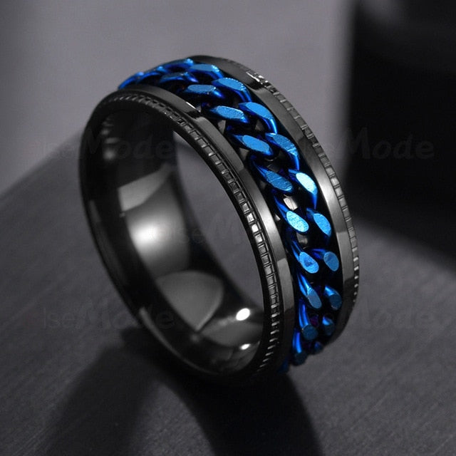 Cool Stainless Steel Rotatable Ring - 9 / Black and Blue - 10 / Black and Blue - 11 / Black and Blue - 12 / Black and Blue - 6 / Black and Blue - 7 / Black and Blue - 8 / Black and Blue