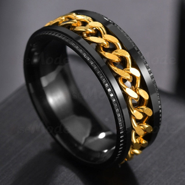 Cool Stainless Steel Rotatable Ring - 6 / Black and Gold - 7 / Black and Gold - 8 / Black and Gold - 9 / Black and Gold - 10 / Black and Gold - 11 / Black and Gold - 12 / Black and Gold