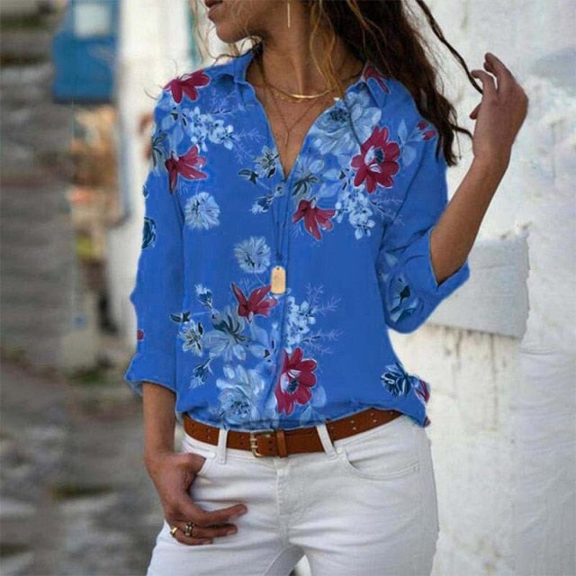 Long Sleeve Blouses - XXXL / Blue - 4XL / Blue - 5XL / Blue - M / Blue - L / Blue - XL / Blue - XXL / Blue - S / Blue