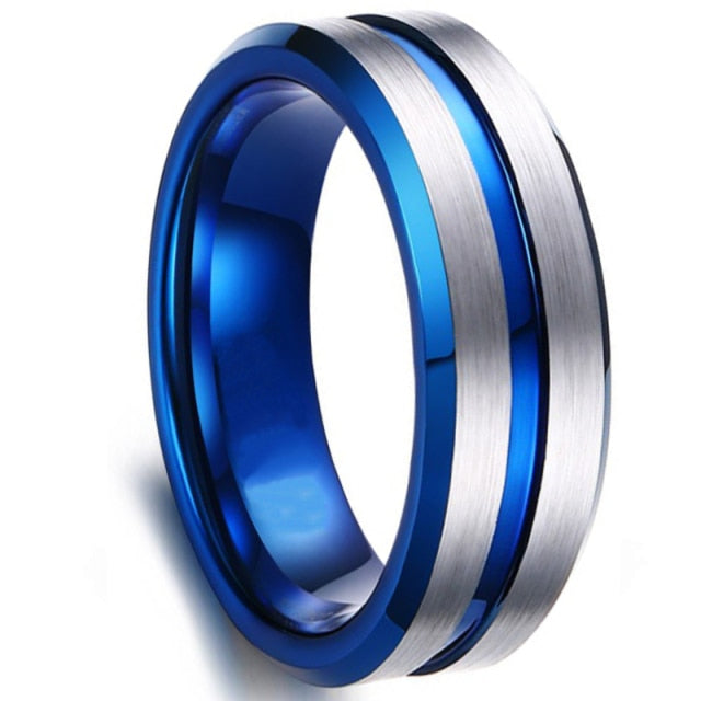 8MM Black Brushed / Blue Groove Wedding Ring - 12 / Style  3 - 13 / Style  3 - 10 / Style  3 - 11 / Style  3 - 8 / Style  3 - 9 / Style  3 - 6 / Style  3 - 7 / Style  3