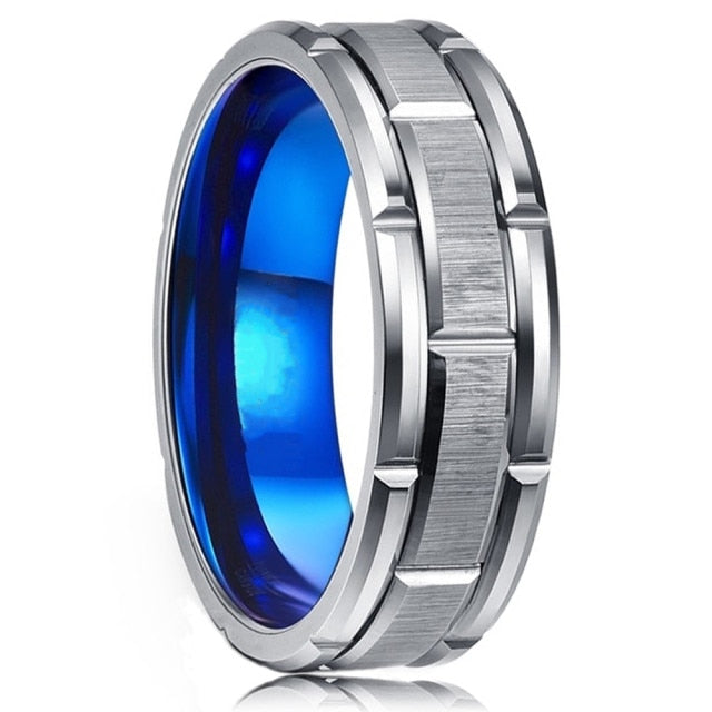 8MM Black Brushed / Blue Groove Wedding Ring - 12 / Style 7 - 13 / Style 7 - 10 / Style 7 - 11 / Style 7 - 8 / Style 7 - 9 / Style 7 - 6 / Style 7 - 7 / Style 7