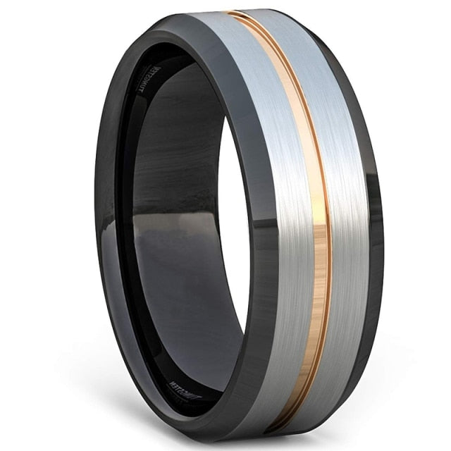 8MM Black Brushed / Blue Groove Wedding Ring - 6 / Style 8 - 7 / Style 8 - 12 / Style 8 - 13 / Style 8 - 10 / Style 8 - 11 / Style 8 - 8 / Style 8 - 9 / Style 8