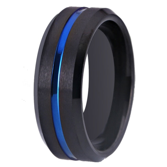 8MM Black Brushed / Blue Groove Wedding Ring - 12 / Style 9 - 13 / Style 9 - 10 / Style 9 - 11 / Style 9 - 8 / Style 9 - 9 / Style 9 - 6 / Style 9 - 7 / Style 9