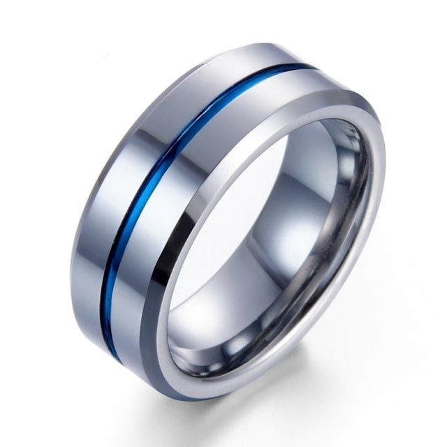 8MM Black Brushed / Blue Groove Wedding Ring - 6 / Style 10 - 7 / Style 10 - 12 / Style 10 - 13 / Style 10 - 10 / Style 10 - 11 / Style 10 - 8 / Style 10 - 9 / Style 10