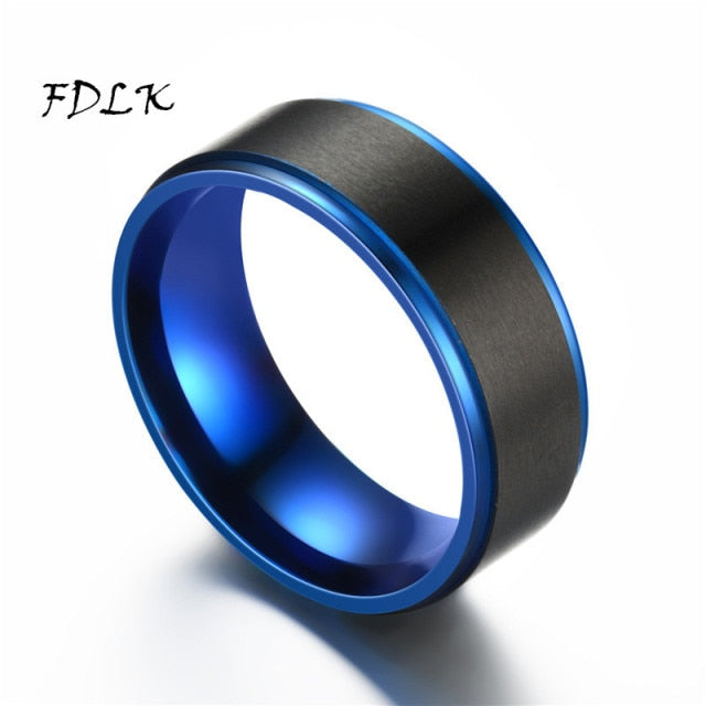 8MM Black Brushed / Blue Groove Wedding Ring - 6 / Style 4 - 7 / Style 4 - 12 / Style 4 - 13 / Style 4 - 10 / Style 4 - 11 / Style 4 - 8 / Style 4 - 9 / Style 4