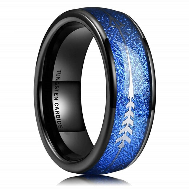 8MM Black Brushed / Blue Groove Wedding Ring - 6 / Style  6 - 7 / Style  6 - 12 / Style  6 - 13 / Style  6 - 10 / Style  6 - 11 / Style  6 - 8 / Style  6 - 9 / Style  6