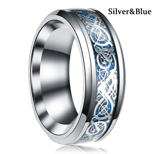 8 Colors 8mm Men's Stainless Steel Ring - 6 / SilverBlue - 7 / SilverBlue - 10 / SilverBlue - 11 / SilverBlue - 8 / SilverBlue - 9 / SilverBlue - 12 / SilverBlue - 13 / SilverBlue