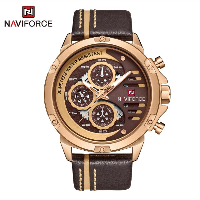 NAVIFORCE Mens Luxury Watch - Gold Brown