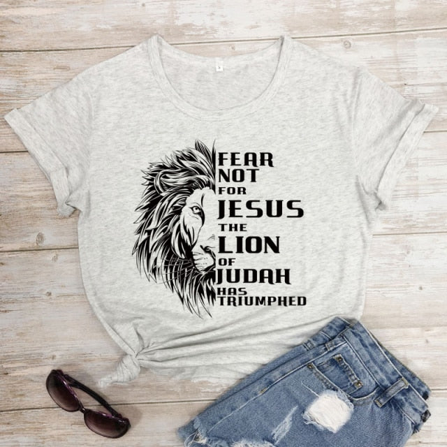 Fear Not For Jesus & Lion T-shirt - marble-black text / S - marble-black text / M - marble-black text / L - marble-black text / XL - marble-black text / XXL - marble-black text / XXXL