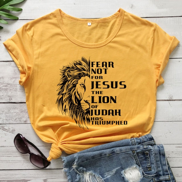 Fear Not For Jesus & Lion T-shirt - yellow-black text / S - yellow-black text / M - yellow-black text / L - yellow-black text / XL