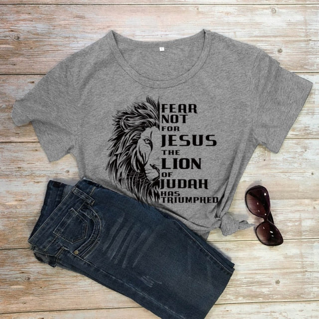 Fear Not For Jesus & Lion T-shirt - dark gray-black text / S - dark gray-black text / M - dark gray-black text / L - dark gray-black text / XL - dark gray-black text / XXL - dark gray-black text / XXXL