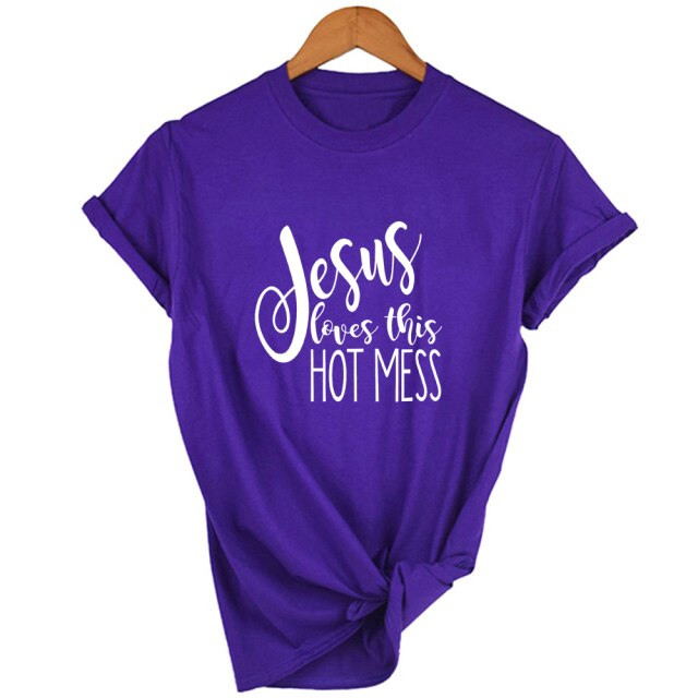 Jesus Loves This Hot Mess T-shirt - Purple / M - Purple / S - Purple / XXL - Purple / XL - Purple / L