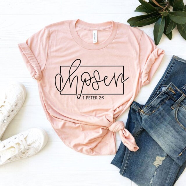 Chosen 1 Peter 2:9 Women’s T-Shirt - peach / XXXL - peach / XXL - peach / XL - peach / L - peach / M - peach / S