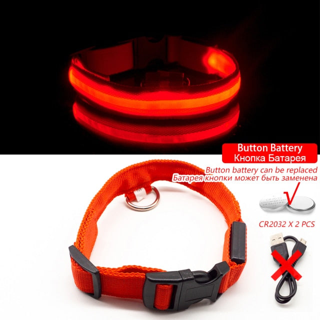 Led Dog Collar - Red Button Battery / L NECK 41-52 CM - Red Button Battery / M NECK 37-46 CM - Red Button Battery / XL NECK 42-56 CM - Red Button Battery / S  NECK 35-41 CM - Red Button Battery / XS  NECK 28-38 CM