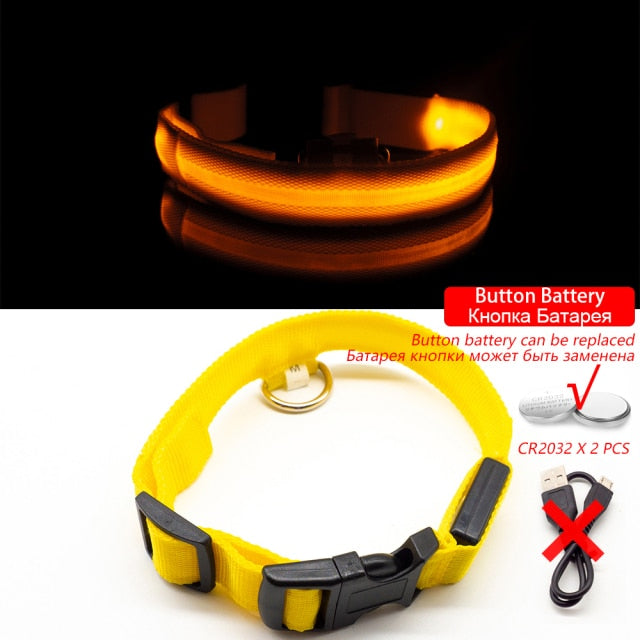 Led Dog Collar - Yellow ButtonBattery / XL NECK 42-56 CM - Yellow ButtonBattery / S  NECK 35-41 CM - Yellow ButtonBattery / XS  NECK 28-38 CM - Yellow ButtonBattery / L NECK 41-52 CM - Yellow ButtonBattery / M NECK 37-46 CM