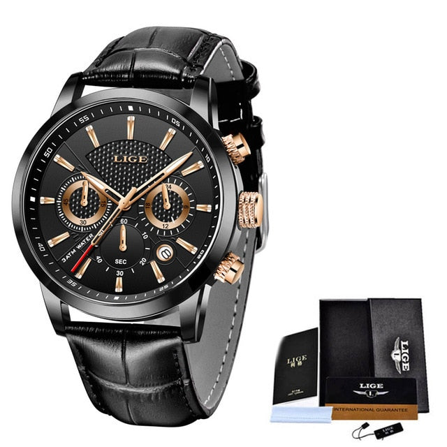 2021 LIGE New Men’s Watch - Black gold L / China