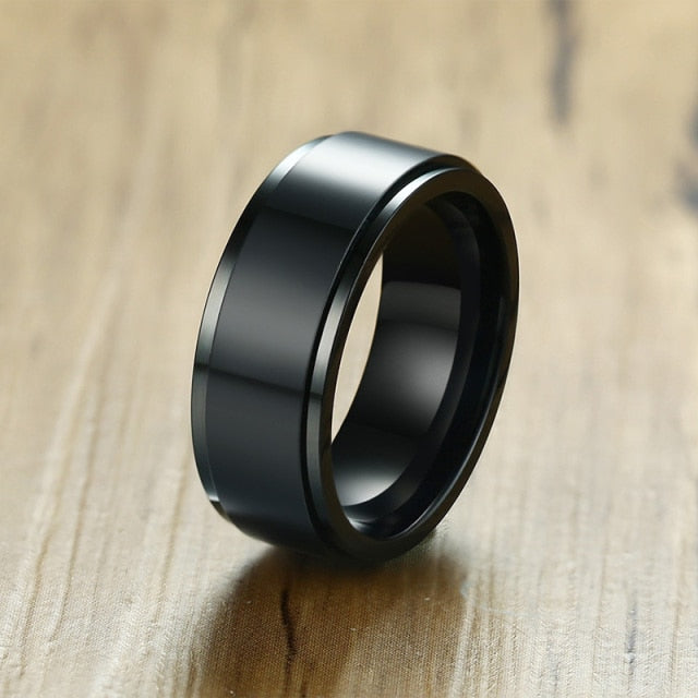 Spinner Ring for Men / Stress Release - 13 / 8mm Glossy Black - 12 / 8mm Glossy Black - 11 / 8mm Glossy Black - 10 / 8mm Glossy Black - 9 / 8mm Glossy Black - 8 / 8mm Glossy Black - 7 / 8mm Glossy Black