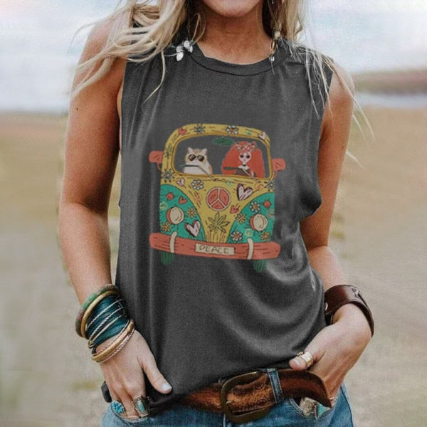 2021 Women’s Sleeveless Vintage T-shirt with O-Neck - GRAY / 4XL - GRAY / XXXL - GRAY / XXL - GRAY / XL - GRAY / L - GRAY / M - GRAY / S - GRAY / 5XL