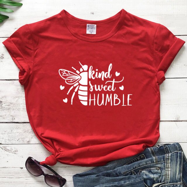 Bee Kind, Bee Sweet, Bee Humble T-shirt - red-white text / S / China - red-white text / M / China - red-white text / L / China - red-white text / XL / China - red-white text / XXL / China - red-white text / XXXL / China