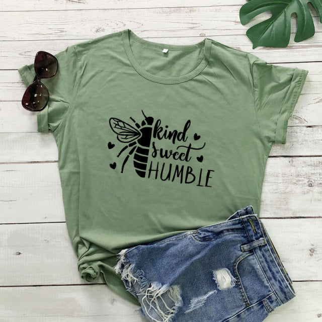 Bee Kind, Bee Sweet, Bee Humble T-shirt - olive-black text / S / China - olive-black text / M / China - olive-black text / L / China - olive-black text / XL / China - olive-black text / XXL / China - olive-black text / XXXL / China