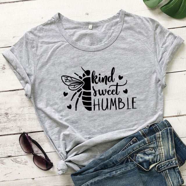 Bee Kind, Bee Sweet, Bee Humble T-shirt - gray-black text / S / China - gray-black text / M / China - gray-black text / L / China - gray-black text / XL / China - gray-black text / XXL / China - gray-black text / XXXL / China