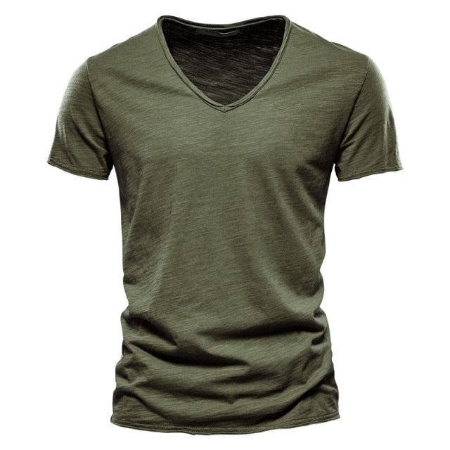 Brand Quality 100% Cotton Men T-shirt V-Neck - F037-V-ArmyGreen / Size S 45 to 55 kg - F037-V-ArmyGreen / Size L 65 to 72 kg - F037-V-ArmyGreen / Size M 55 to 65 kg - F037-V-ArmyGreen / Size XXL 80 to 90 kg - F037-V-ArmyGreen / Size XL 72 to 80 kg