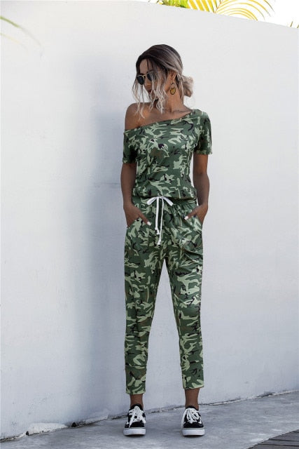 Women Summer Jumpsuit with Drawstring & Pockets - S / Army Green - M / Army Green - L / Army Green - XL / Army Green