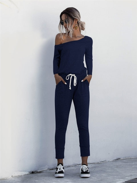 Women Summer Jumpsuit with Drawstring & Pockets - S / Dark Blue 2 - M / Dark Blue 2 - L / Dark Blue 2 - XL / Dark Blue 2