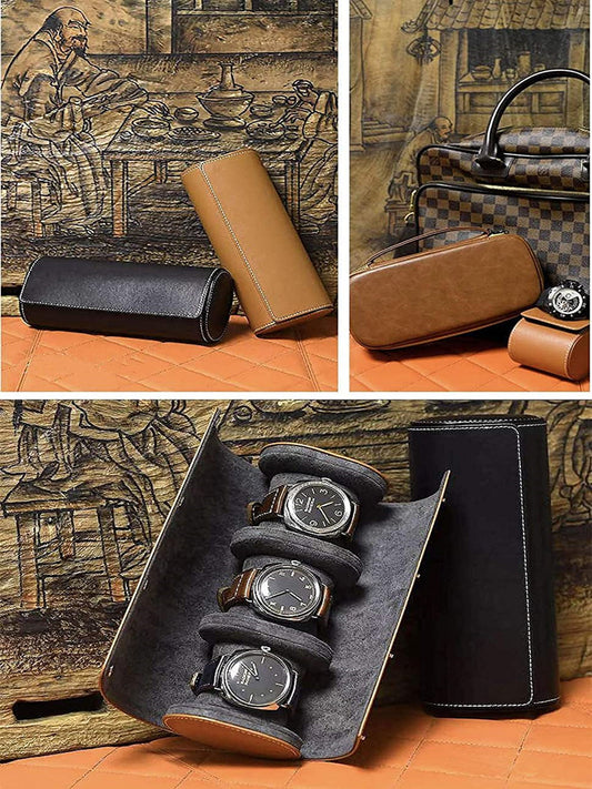 Luxurious Handmade Leather Watch Travel Case with Velvet Protection