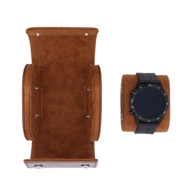 Luxurious Handmade Leather Watch Travel Case with Velvet Protection - Brown-S One Place