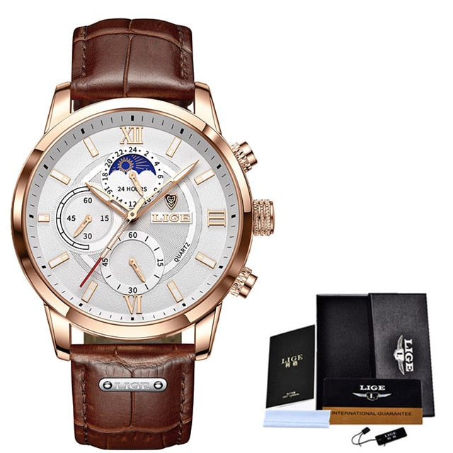 2021 LIGE Men's Watch - Rose gold white / China - Rose gold white / SPAIN