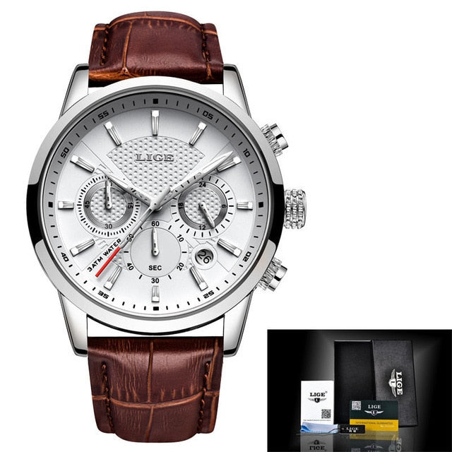 2021 LIGE Men's Watch - Brown Silver White / SPAIN - Brown Silver White / China