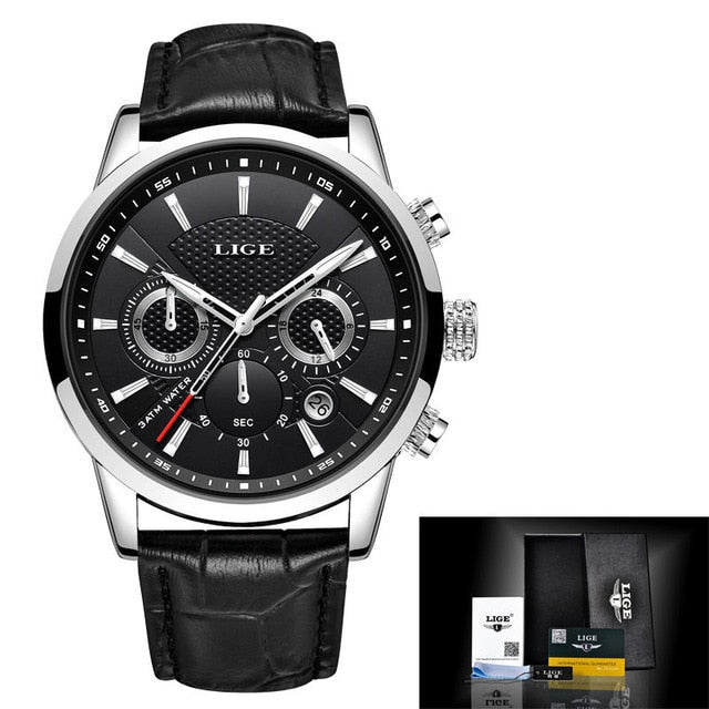 2021 LIGE Men's Watch - Black Silver Black / SPAIN - Black Silver Black / China