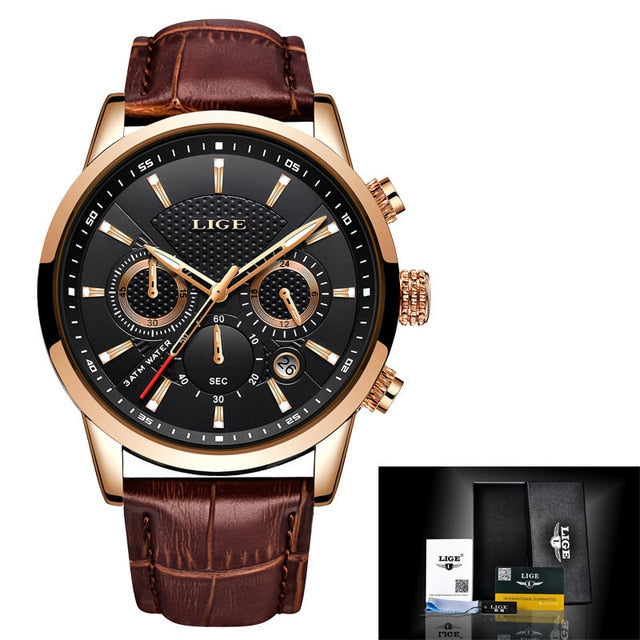 2021 LIGE Men's Watch - Brown Gold Black / SPAIN