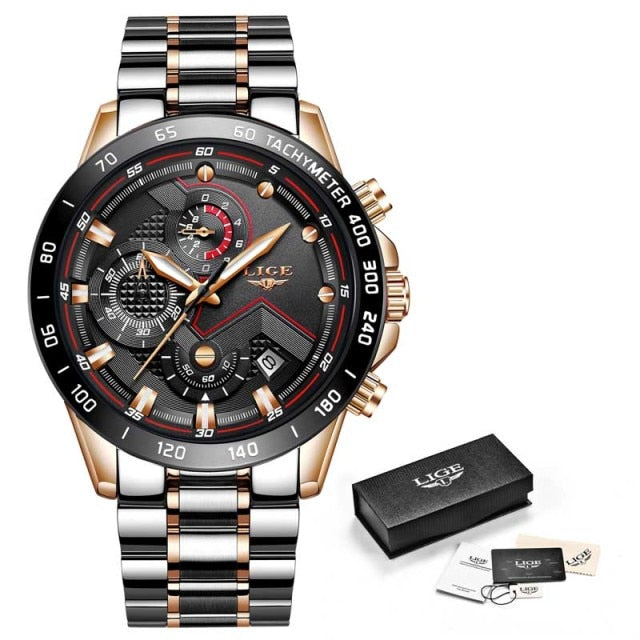 LIGE 2021 Men’s Watch - Rose gold black / China