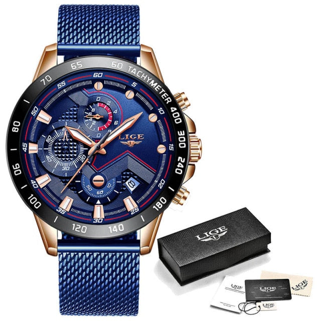 LIGE 2021 Men’s Watch - Rose gold blue / SPAIN - Rose gold blue / Russian Federation - Rose gold blue / China