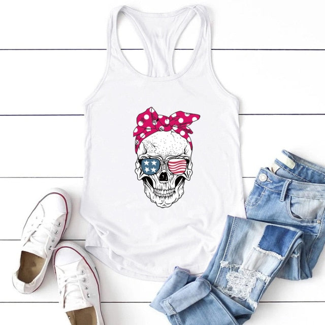 Skull Scarf Sunglasses Tank Top - WH / M - WH / S - WH / XL - WH / L - WH / XXXL - WH / XXL