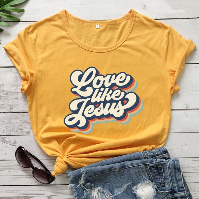 Retro Love Like Jesus Vintage T-shirt - yellow / M - yellow / L - yellow / S - yellow / XL - yellow / XXXL - yellow / XXL