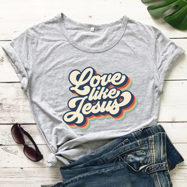 Retro Love Like Jesus Vintage T-shirt - gray / XXXL - gray / L - gray / XL - gray / S - gray / M - gray / XXL