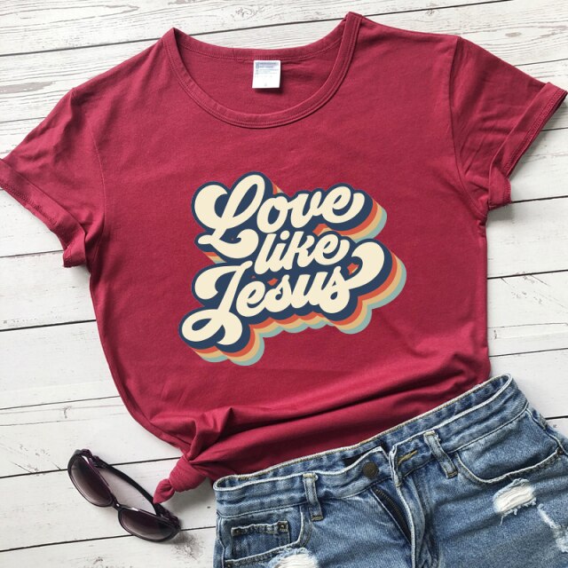 Retro Love Like Jesus Vintage T-shirt - burgundy / XXXL - burgundy / L - burgundy / XL - burgundy / S - burgundy / M - burgundy / XXL